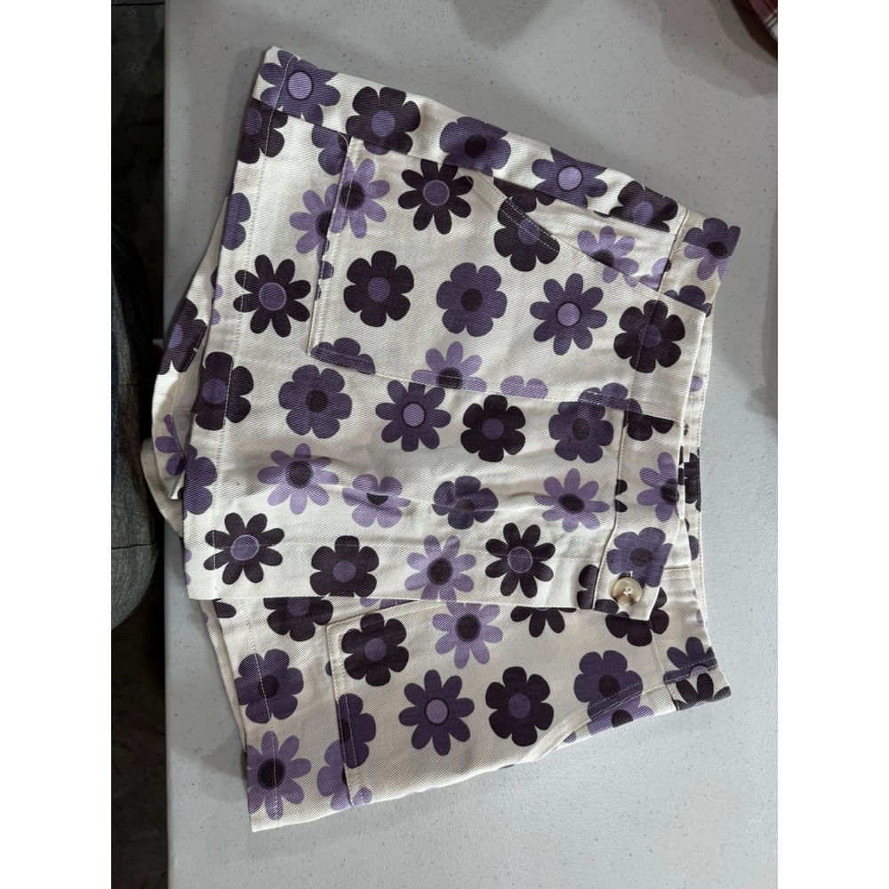 Entro Purple Floral Daisy Print Denim Shorts Womens Small Retro High Waisted